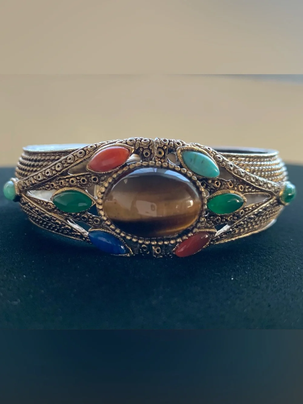 Beautiful Vintage Women's Desire Bangle Hidden Watch with Cabachon Stones